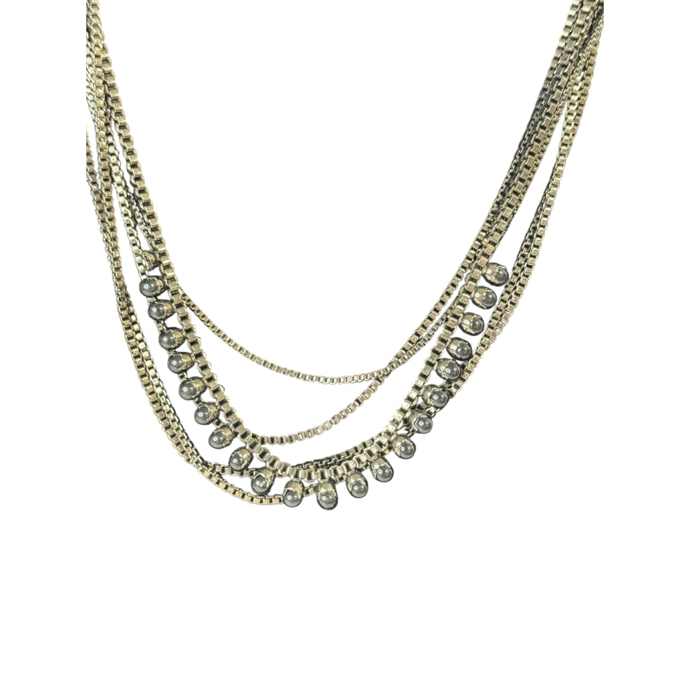 Women's Talbots Gunmetal Silver Multi-Strand Beaded Necklace One Size